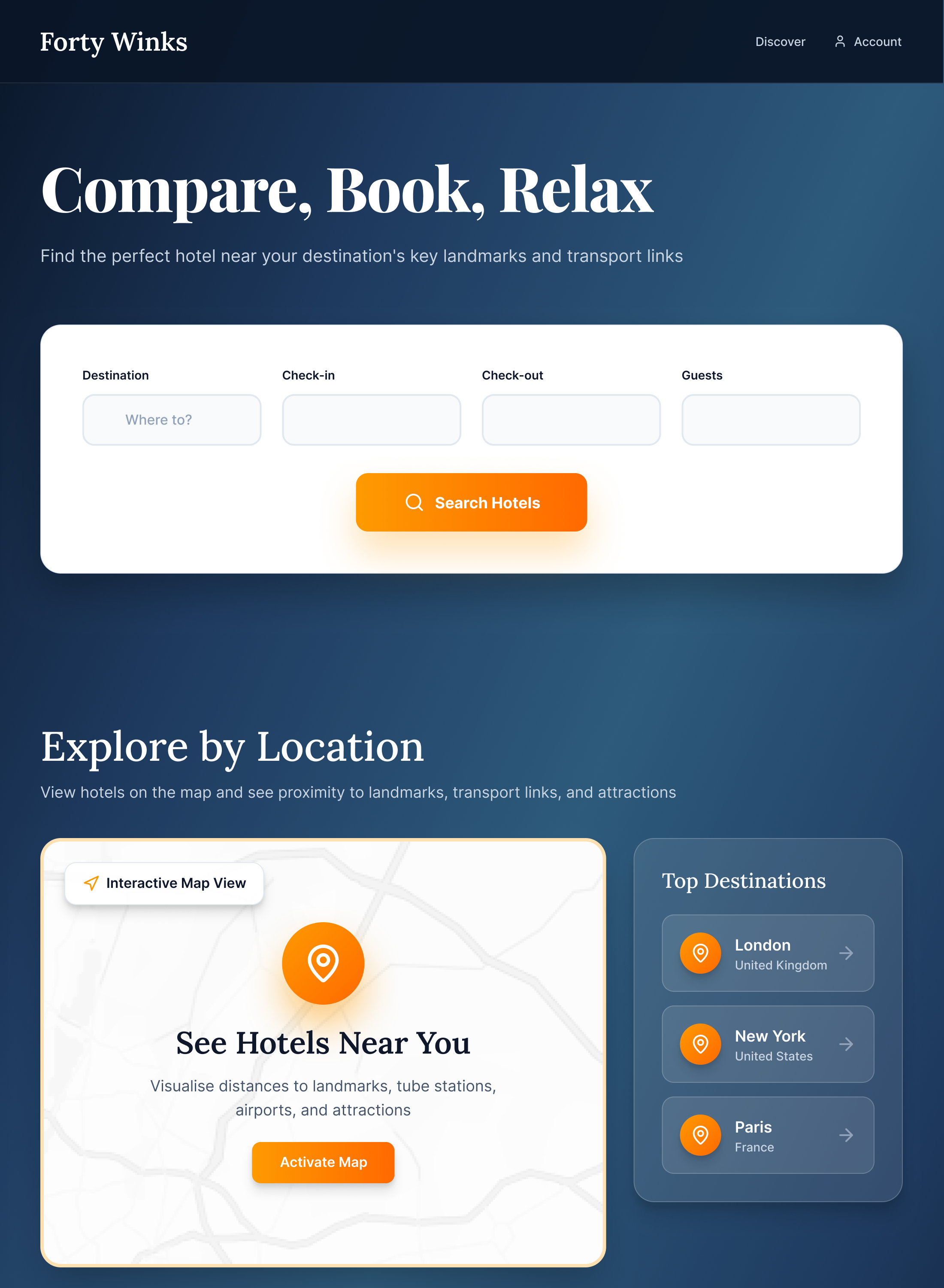 Hi-fi Explore by Location map prioritising transport and attractions