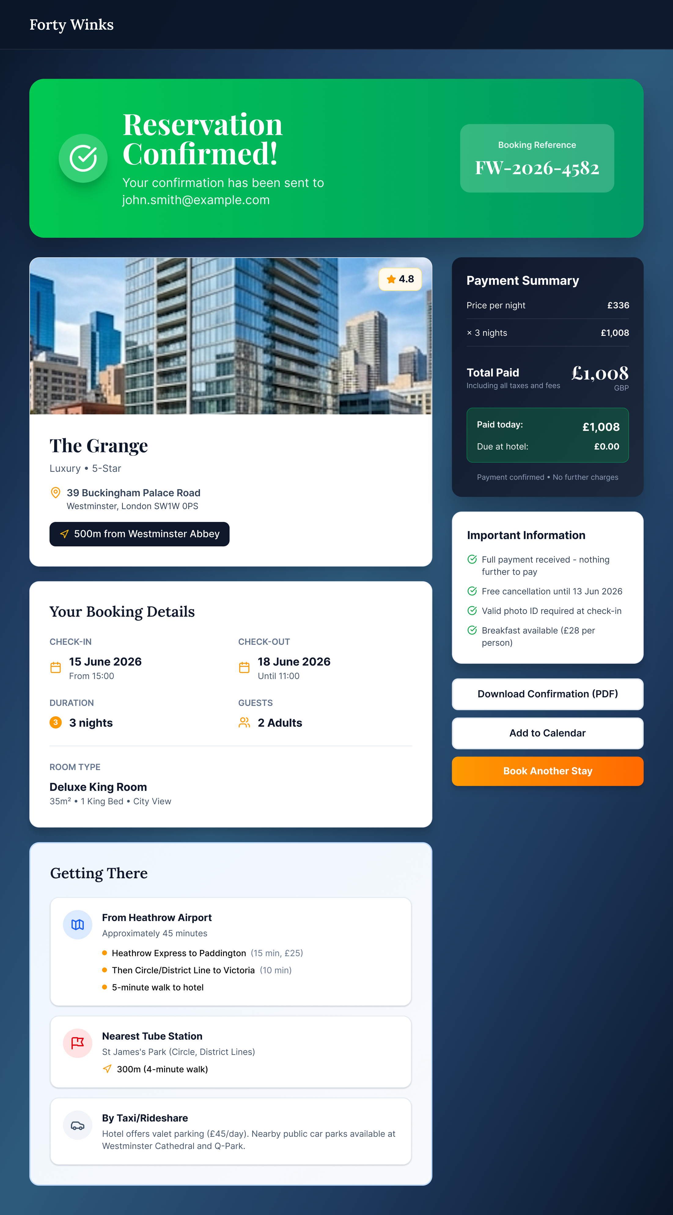 Hi-fi booking confirmation with clear reassurance