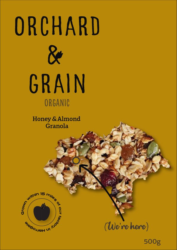 Honey & Almond Granola packaging - mustard colourway