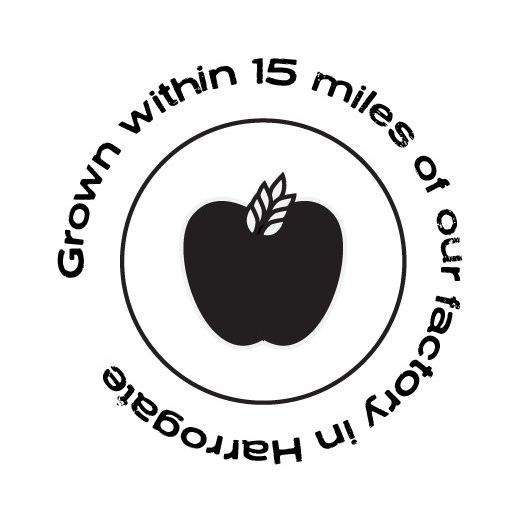 Orchard & Grain provenance stamp - grown within 15 miles of our factory in Harrogate